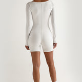Round Neck Long Sleeve Romper - White