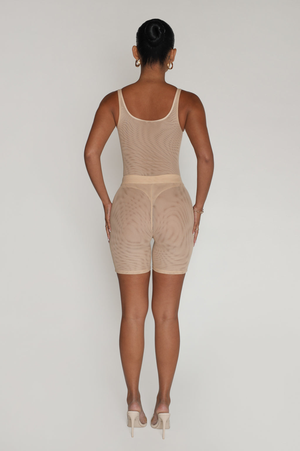 Just High Waisted Mesh Shorts - Beige