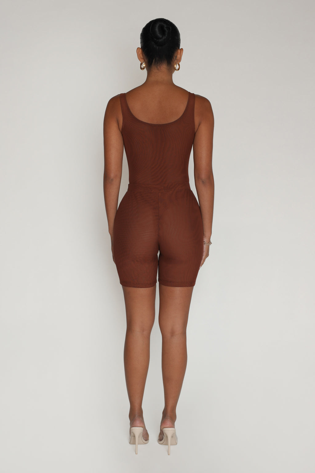 Just High Waisted Mesh Shorts - Brown