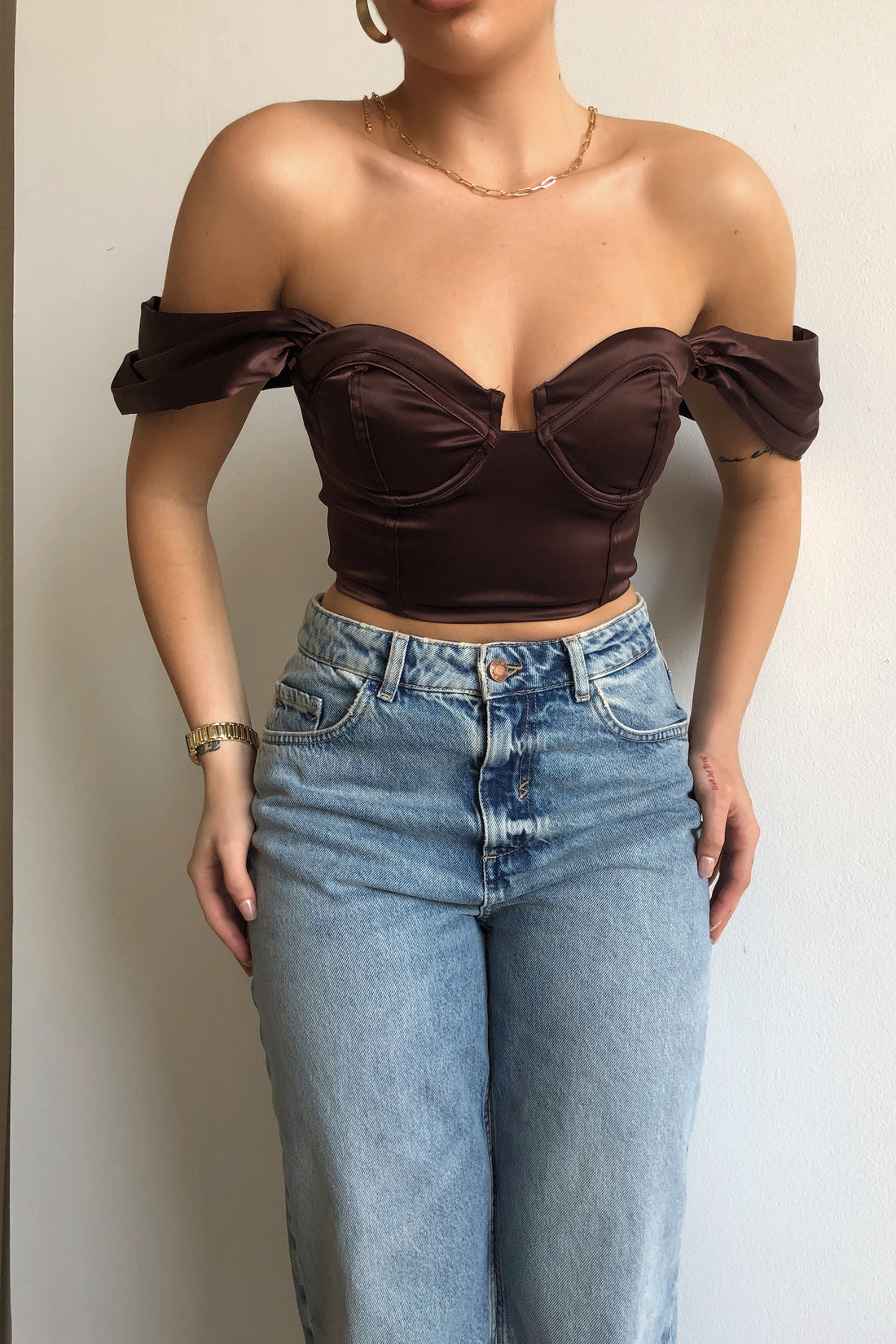 Off The Shoulder Corset Top- Brown – My Outfit Online